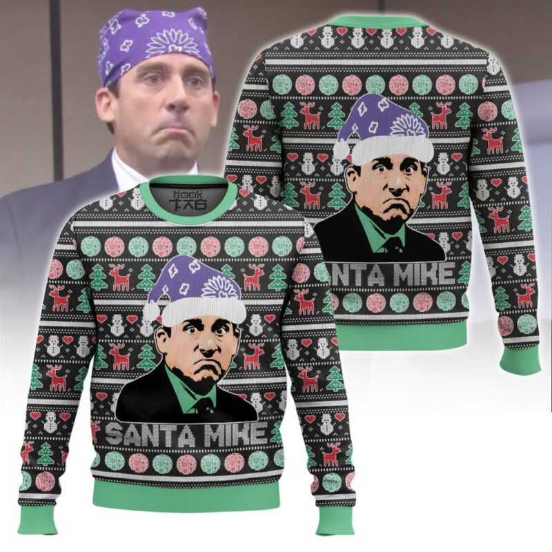 Hooktab Santa Mike Scott The Office Ugly Christmas Sweater Hooktab Santa Mike Scott The Office Ugly Christmas Sweater
