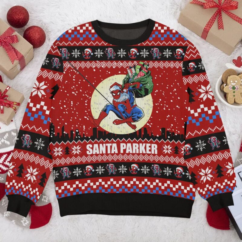 Hooktab Santa Parker Spiderman Ugly Christmas Sweater Hooktab Santa Parker Spiderman Ugly Christmas Sweater