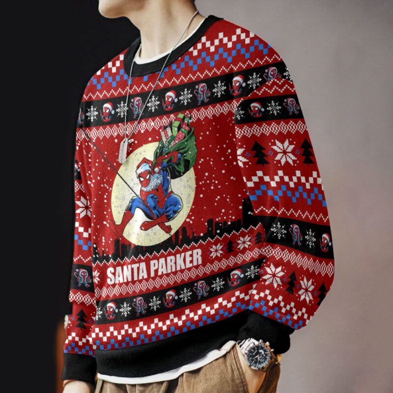 Hooktab Santa Parker Spiderman Ugly Christmas Sweater Hooktab Santa Parker Spiderman Ugly Christmas Sweater