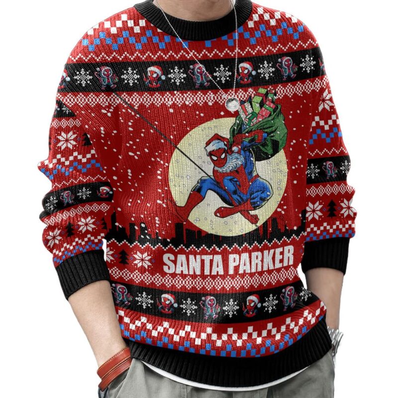 Hooktab Santa Parker Spiderman Ugly Christmas Sweater Hooktab Santa Parker Spiderman Ugly Christmas Sweater