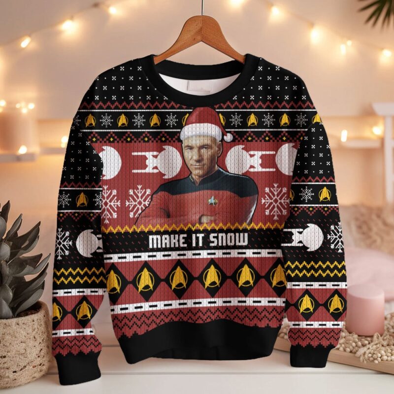 Hooktab Santa Picard Majke It Snow Star Trek Ugly Christmas Sweater Hooktab Santa Picard Majke It Snow Star Trek Ugly Christmas Sweater