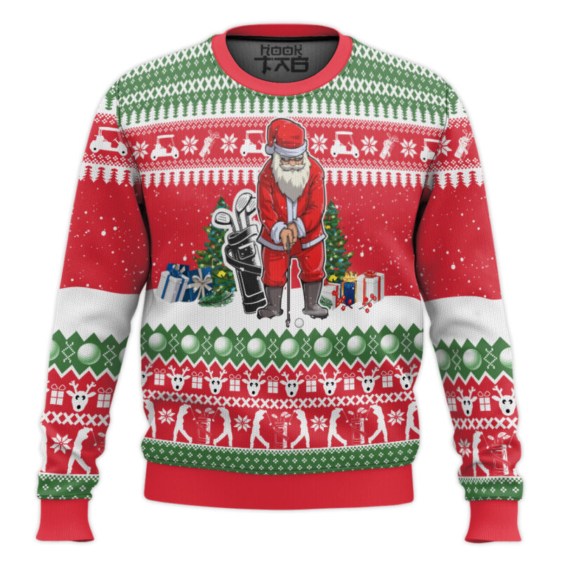 Hooktab Santa Playing Golf Ugly Christmas Sweater