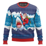 Hooktab Santa Riding Shark Ugly Christmas Sweater