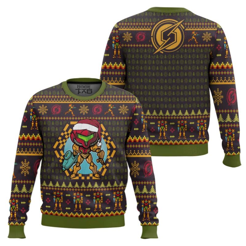 Hooktab Santa Samus Aran Metroid Ugly Christmas Sweater Hooktab Santa Samus Aran Metroid Ugly Christmas Sweater