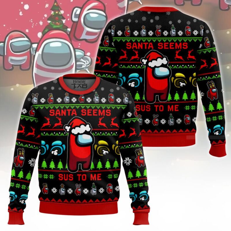 Hooktab Santa Seems Sus To Me Among Us Ugly Christmas Sweater Hooktab Santa Seems Sus To Me Among Us Ugly Christmas Sweater