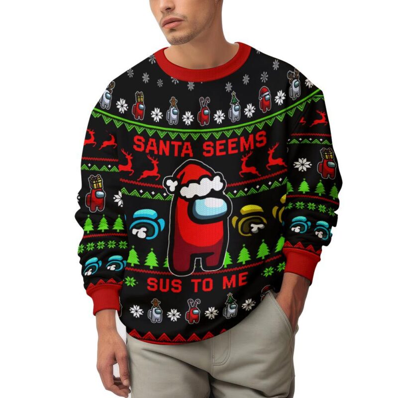 Hooktab Santa Seems Sus To Me Among Us Ugly Christmas Sweater Hooktab Santa Seems Sus To Me Among Us Ugly Christmas Sweater