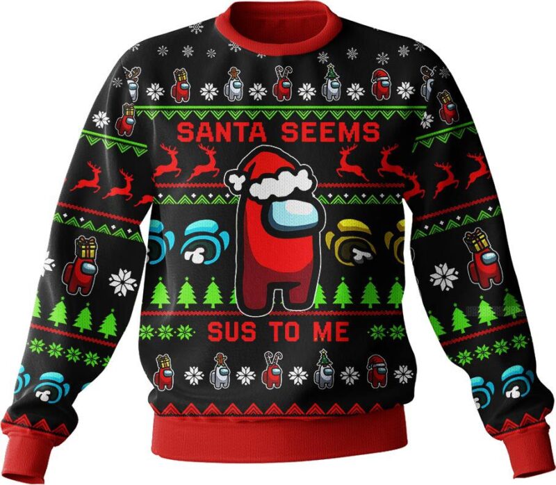 Hooktab Santa Seems Sus To Me Among Us Ugly Christmas Sweater Hooktab Santa Seems Sus To Me Among Us Ugly Christmas Sweater
