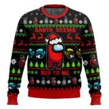 Hooktab Santa Seems Sus To Me Among Us Ugly Christmas Sweater