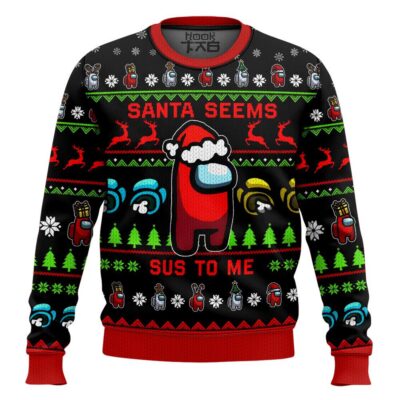 Hooktab Santa Seems Sus To Me Among Us Ugly Christmas Sweater
