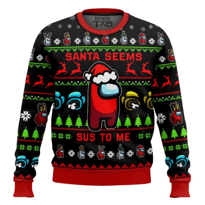 Hooktab Santa Seems Sus To Me Among Us Ugly Christmas Sweater