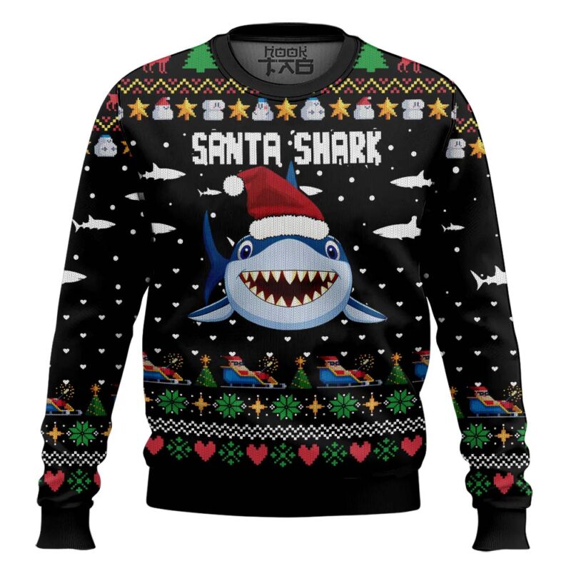 Hooktab Santa Shark Ho Ho Ho Ugly Christmas Sweater