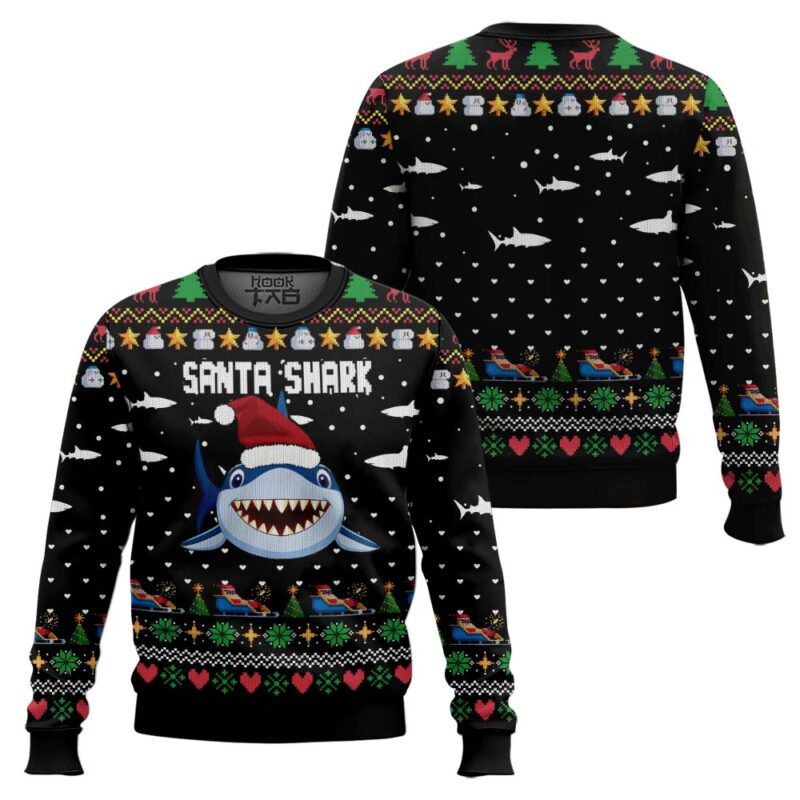Hooktab Santa Shark Ho Ho Ho Ugly Christmas Sweater Hooktab Santa Shark Ho Ho Ho Ugly Christmas Sweater