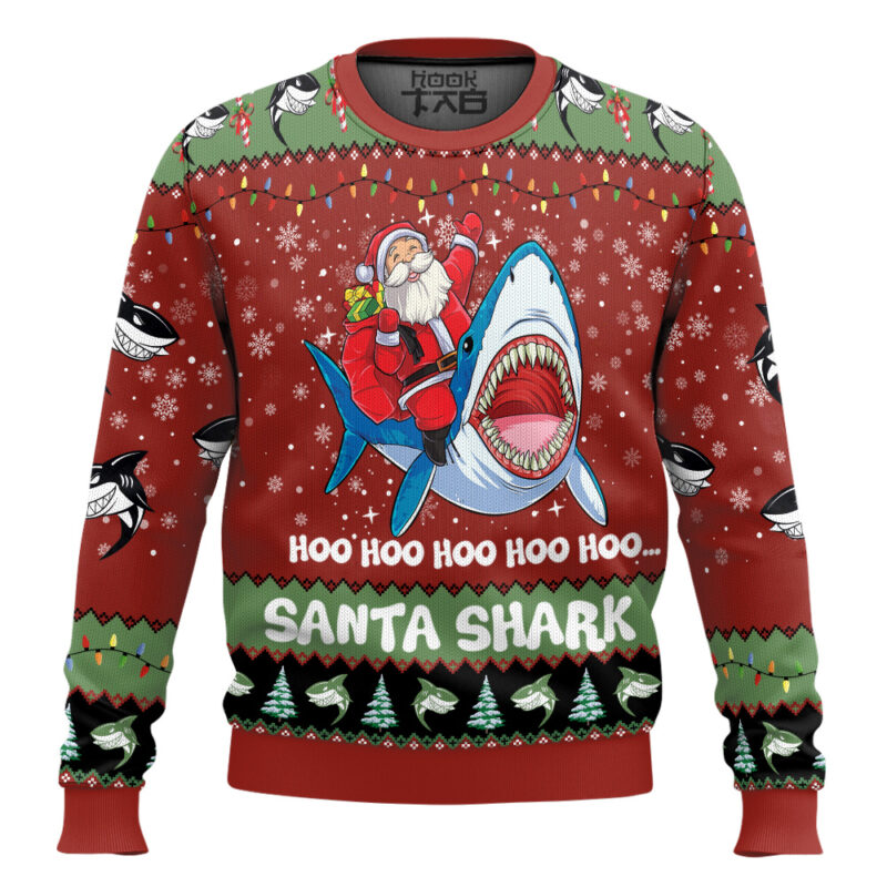 Hooktab Santa Shark Hoo Hoo Hoo Ugly Christmas Sweater