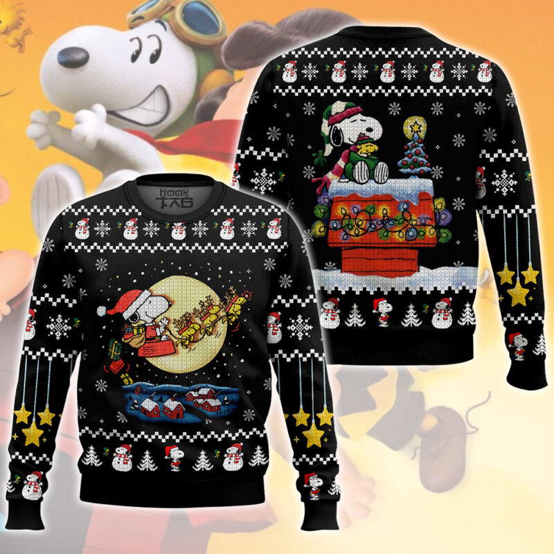 Hooktab Santa Snoopy The Charlie Brown and Snoopy Show Ugly Christmas Sweater Hooktab Santa Snoopy The Charlie Brown and Snoopy Show Ugly Christmas Sweater