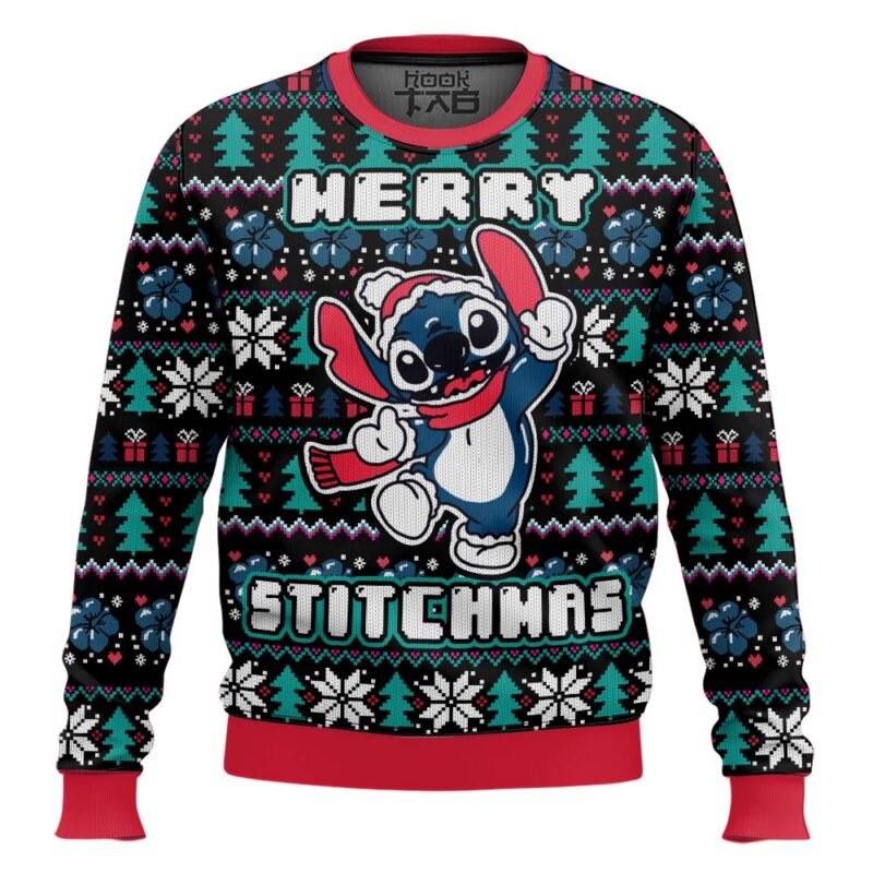 Hooktab Santa Stitch Merry Stitchmas Lilo And Stitch Ugly Christmas Sweater