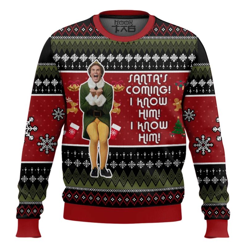 Hooktab Santa's Coming Elf Ugly Christmas Sweater