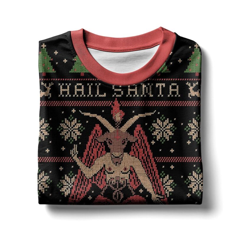 Hooktab Satan Claus Hail Santa Ugly Christmas Sweater Hooktab Satan Claus Hail Santa Ugly Christmas Sweater