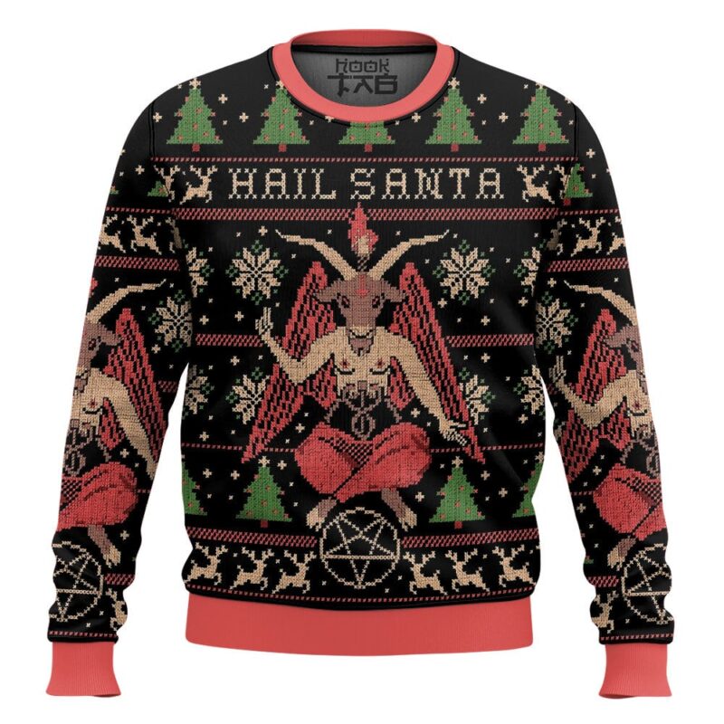 Hooktab Satan Claus Hail Santa Ugly Christmas Sweater Hooktab Satan Claus Hail Santa Ugly Christmas Sweater