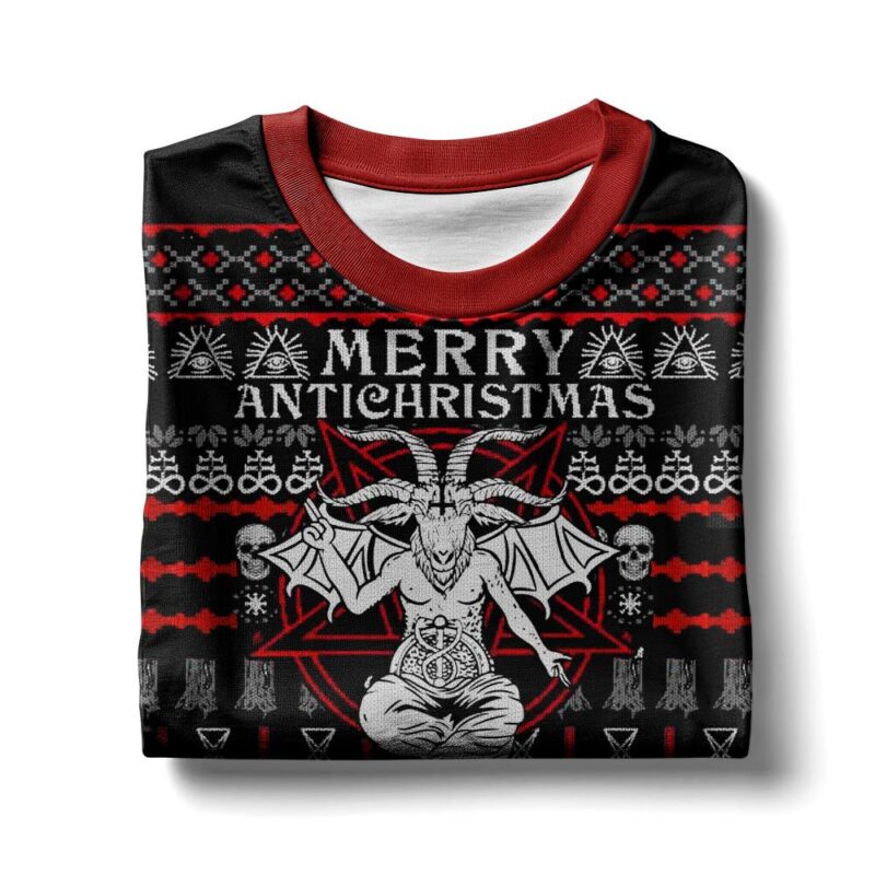 Hooktab Satanic Merry Antichristmas Ugly Christmas Sweater Hooktab Satanic Merry Antichristmas Ugly Christmas Sweater