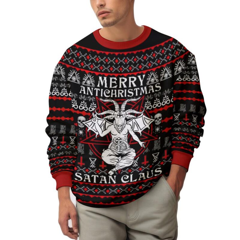 Hooktab Satanic Merry Antichristmas Ugly Christmas Sweater Hooktab Satanic Merry Antichristmas Ugly Christmas Sweater