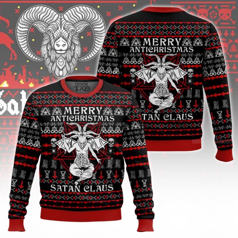 Hooktab Satanic Merry Antichristmas Ugly Christmas Sweater Hooktab Satanic Merry Antichristmas Ugly Christmas Sweater
