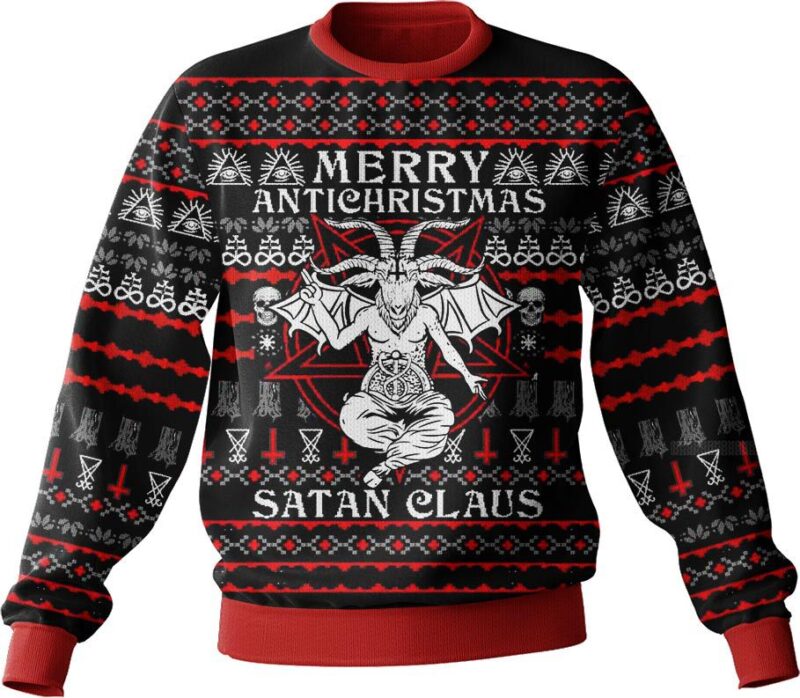 Hooktab Satanic Merry Antichristmas Ugly Christmas Sweater Hooktab Satanic Merry Antichristmas Ugly Christmas Sweater