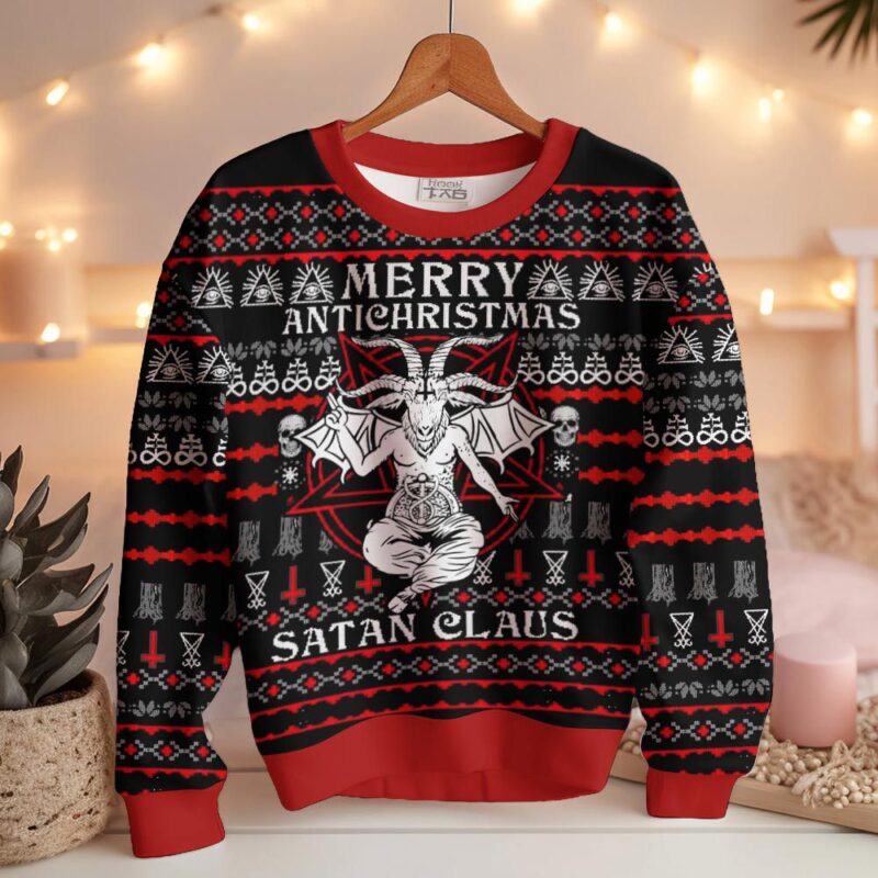 Hooktab Satanic Merry Antichristmas Ugly Christmas Sweater Hooktab Satanic Merry Antichristmas Ugly Christmas Sweater