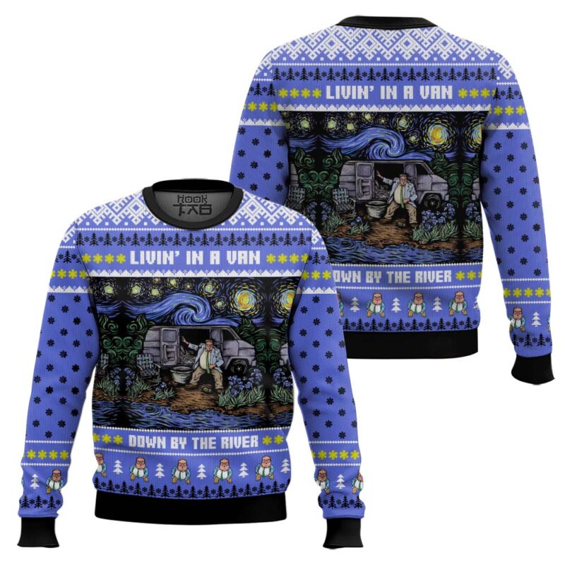 Hooktab Saturday Night Live Matt Foley Livin' In A Van Down By The River Ugly Christmas Sweater Hooktab Saturday Night Live Matt Foley Livin' In A Van Down By The River Ugly Christmas Sweater