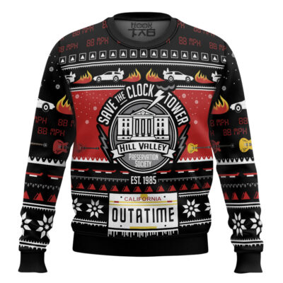 Hooktab Save The Clock Tower Back To The Future Ugly Christmas Sweater