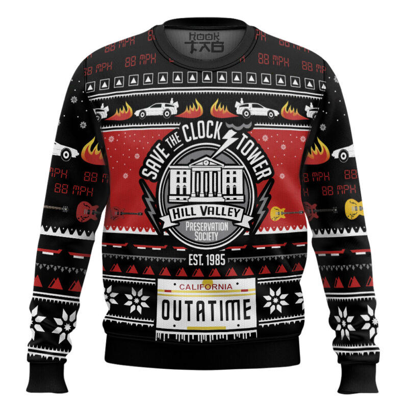 Hooktab Save The Clock Tower Back To The Future Ugly Christmas Sweater