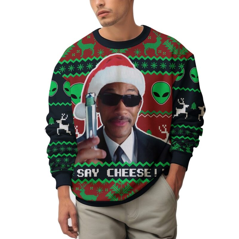 Hooktab Say Cheese! Men In Black Ugly Christmas Sweater Hooktab Say Cheese! Men In Black Ugly Christmas Sweater