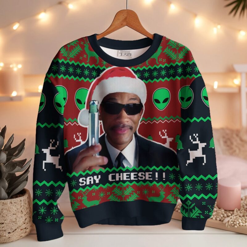 Hooktab Say Cheese! Men In Black Ugly Christmas Sweater Hooktab Say Cheese! Men In Black Ugly Christmas Sweater