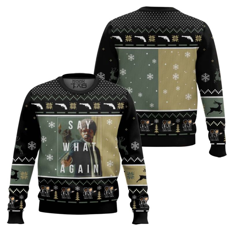 Hooktab Say What Again Pulp Fiction Ugly Christmas Sweater Hooktab Say What Again Pulp Fiction Ugly Christmas Sweater