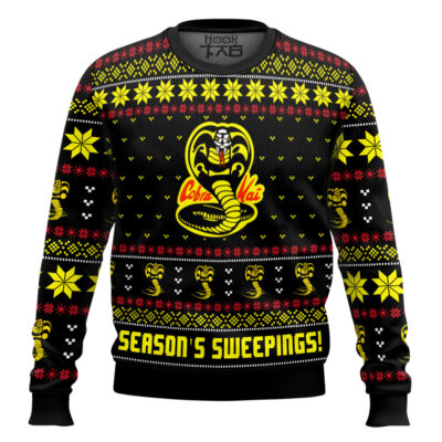 Hooktab Season's Sweepings Cobra Kai Karate Kid Ugly Christmas Sweater