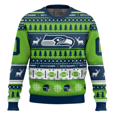 Hooktab Seattle Seahawks - Custom Name And Number Ugly Sweater