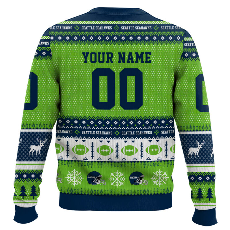 Hooktab Seattle Seahawks - Custom Name And Number Ugly Sweater Hooktab Seattle Seahawks - Custom Name And Number Ugly Sweater