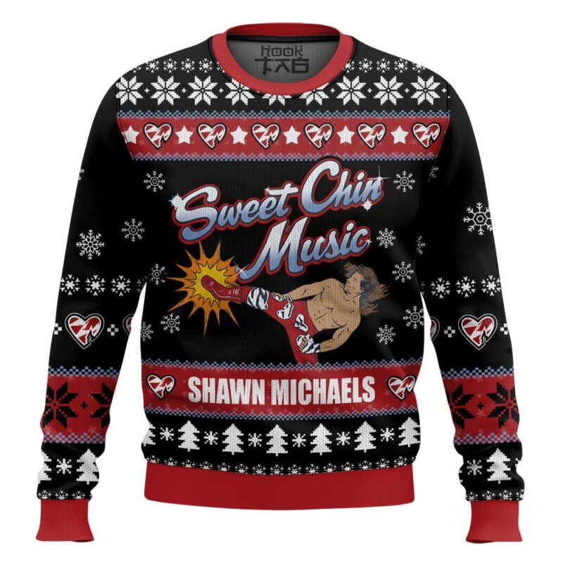 Hooktab Shawn Michaels Sweet Chin Music WWE Ugly Christmas Sweater Hooktab Shawn Michaels Sweet Chin Music WWE Ugly Christmas Sweater