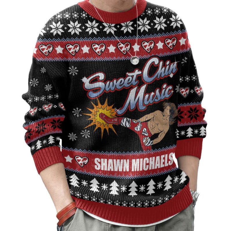 Hooktab Shawn Michaels Sweet Chin Music WWE Ugly Christmas Sweater Hooktab Shawn Michaels Sweet Chin Music WWE Ugly Christmas Sweater