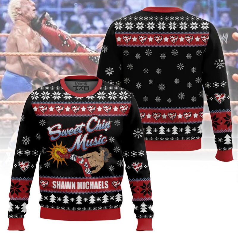 Hooktab Shawn Michaels Sweet Chin Music WWE Ugly Christmas Sweater Hooktab Shawn Michaels Sweet Chin Music WWE Ugly Christmas Sweater