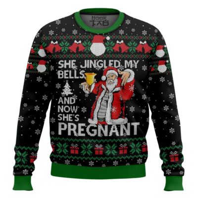 Hooktab She Jingled My Bells And Now She's Pregnant Ugly Christmas Sweater