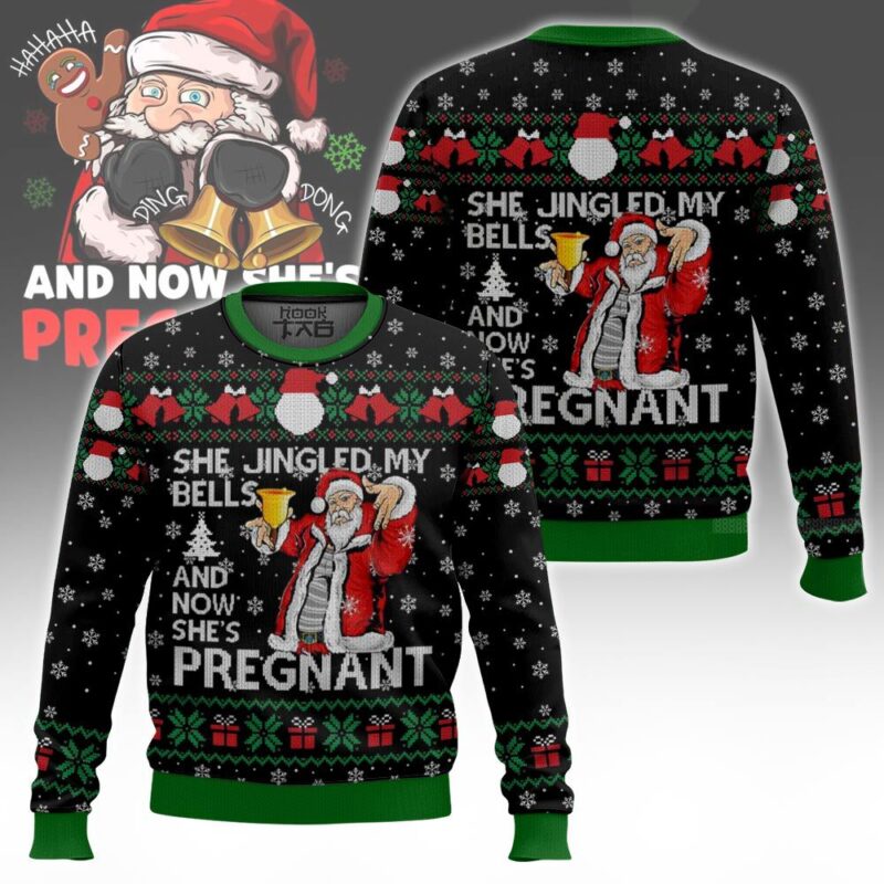 Hooktab She Jingled My Bells And Now She's Pregnant Ugly Christmas Sweater Hooktab She Jingled My Bells And Now She's Pregnant Ugly Christmas Sweater