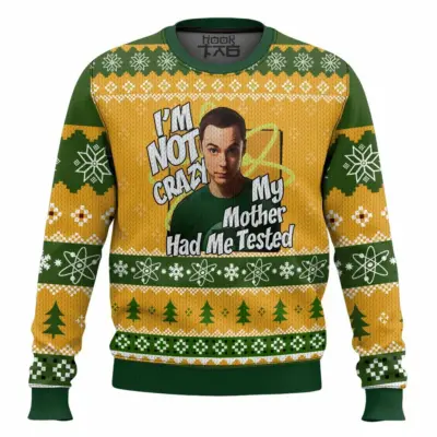 Hooktab Sheldon Cooper I'm Not Crazy, My Mother Had Me Tested The Big Bang Theory Ugly Christmas Sweater