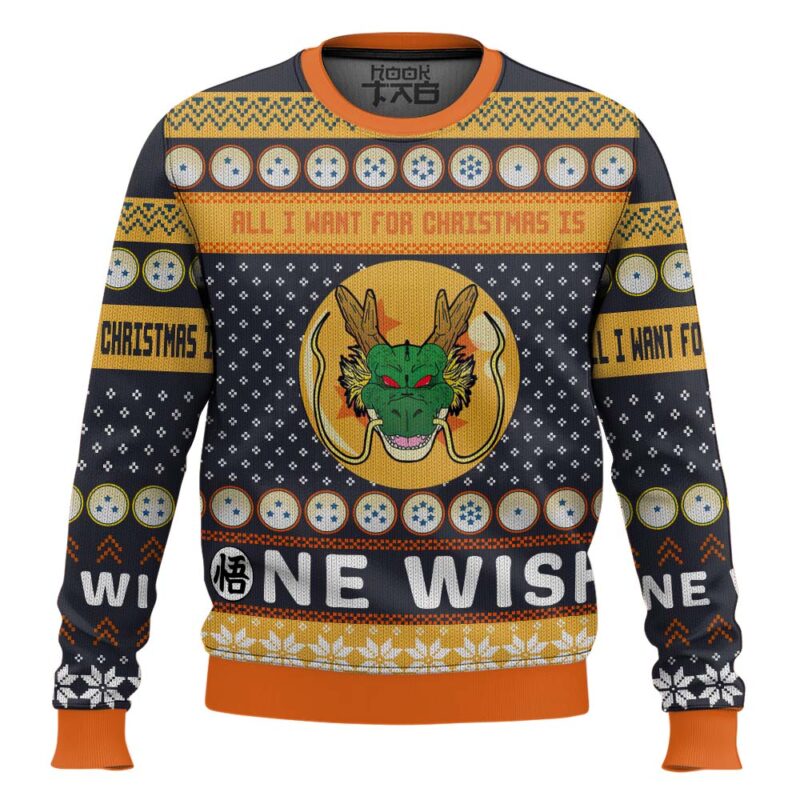 Hooktab Shenron All I Want For Christmas Is One Wish Dragon Ball Z Ugly Christmas Sweater