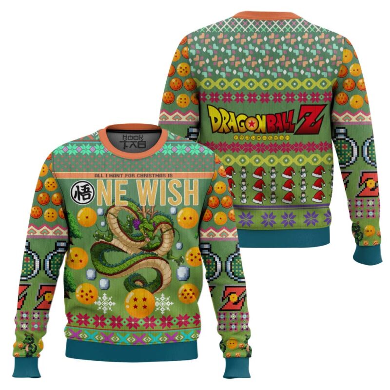 Hooktab Shenron One Wish Dragon Ball Z Ugly Christmas Sweater Hooktab Shenron One Wish Dragon Ball Z Ugly Christmas Sweater