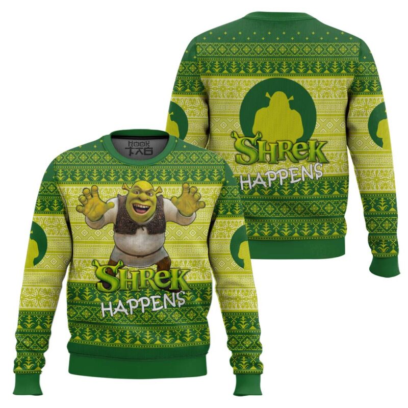 Hooktab Shrek Happens Ugly Christmas Sweater Hooktab Shrek Happens Ugly Christmas Sweater