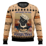 Hooktab Shut The Fucupcakes Black Cat Ugly Christmas Sweater
