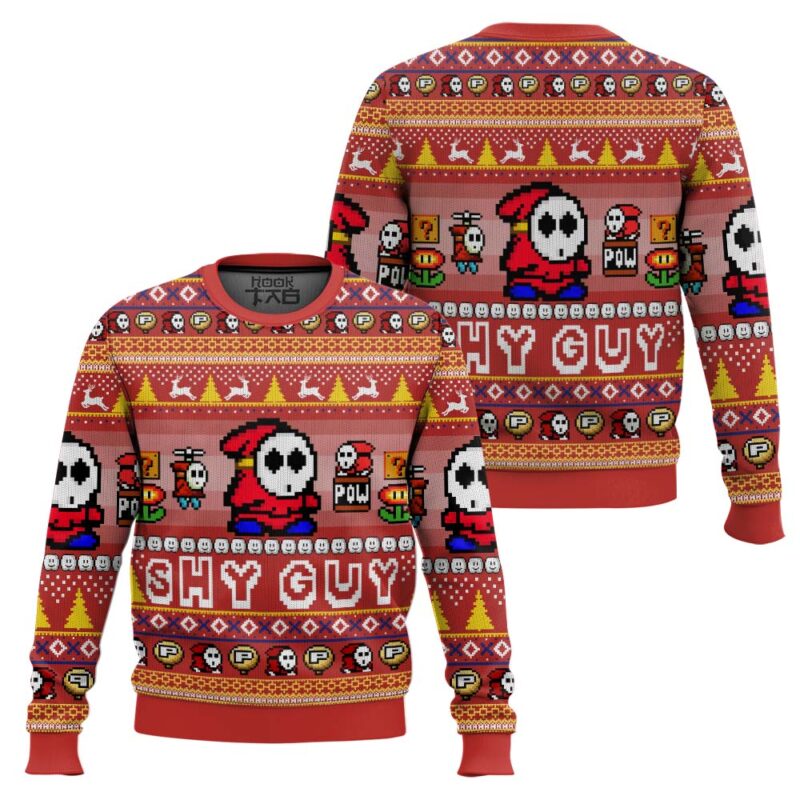 Hooktab Shy Guy Mario Bros Ugly Christmas Sweater Hooktab Shy Guy Mario Bros Ugly Christmas Sweater
