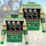 Hooktab Skeleton Plants VS Zombie Ugly Christmas Sweater