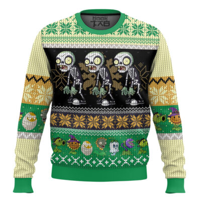 Hooktab Skeleton Plants VS Zombie Ugly Christmas Sweater