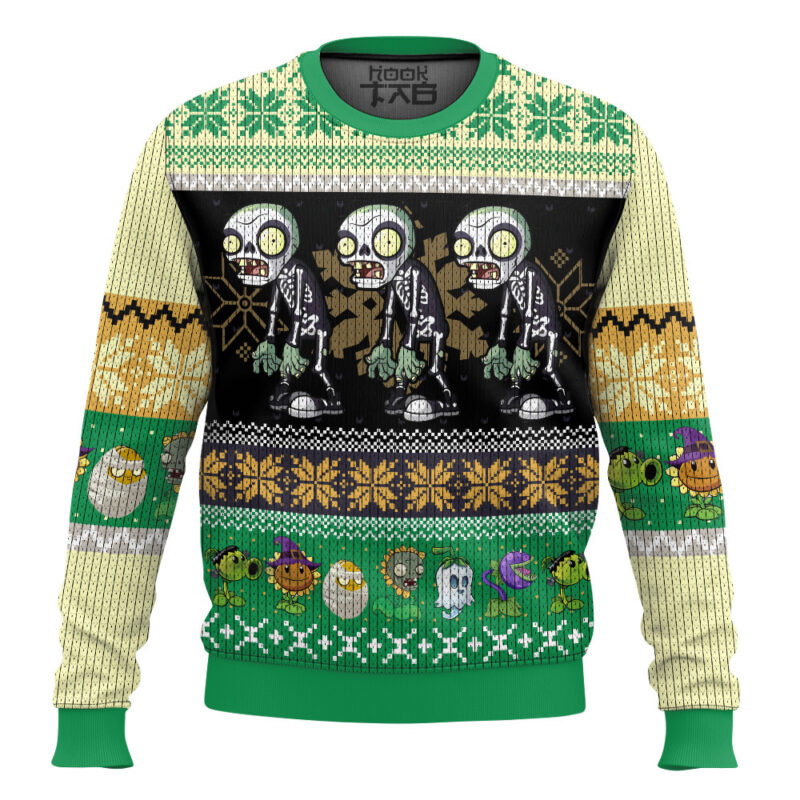 Hooktab Skeleton Plants VS Zombie Ugly Christmas Sweater Hooktab Skeleton Plants VS Zombie Ugly Christmas Sweater